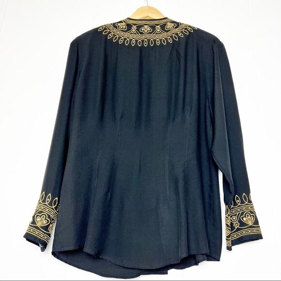 Vintage Otto Kern Black Silk Gold Embroidered Sequin Embellished Blouse Size Med - Picture 5 of 12